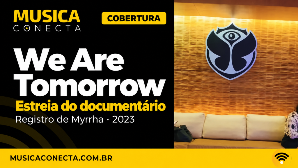 Arte de cobertura da estreia do documentário We Are Tomorrow, a partir de frame do registro de Myrrha