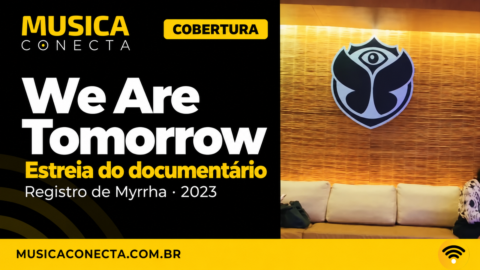 Arte de cobertura da estreia do documentário We Are Tomorrow, a partir de frame do registro de Myrrha